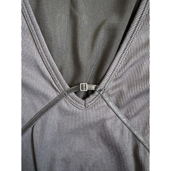 Free People Victoria Long Sleeve Ribbed Body Suit Women’s XS Grey V Neck Snap - Picture 12 of 12